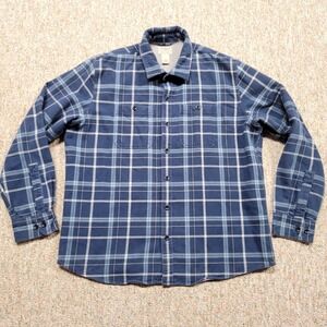 LL Bean Shirt Men Large Blue Plaid Slightly Fitted Button Up Long Sleeve Shacket